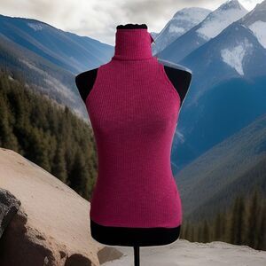 NWT Chic ABERCROMBIE & FITCH Sz S Hot Pink Ribbed Mockneck Sleeveless Tank Top